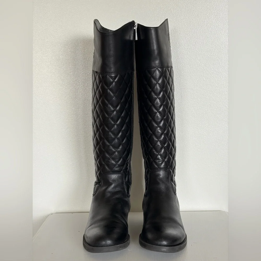 Vince Camuto Black Quilted Leather Riding Boots - Size 6M